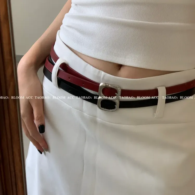 精致女士细腰带简约复古方形针扣小皮带百搭高级搭配西装针扣腰带
