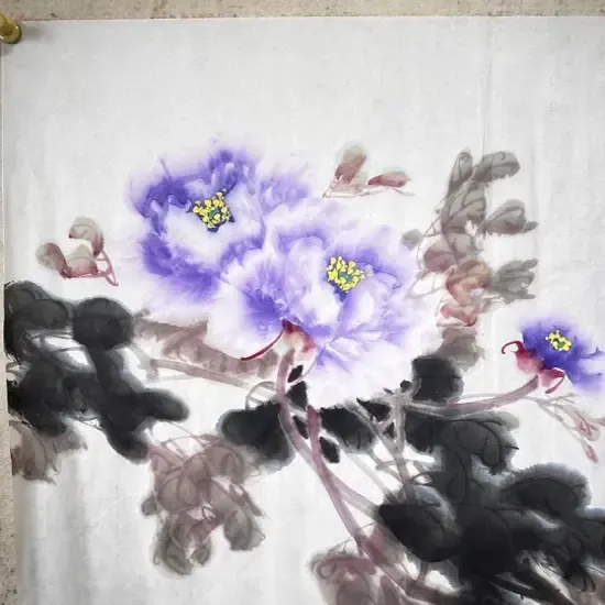 纯手绘富贵吉祥牡丹画三尺斗方宣纸未装裱中式国画客厅装饰作品