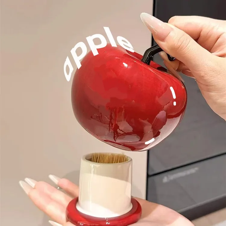 【苹果牙签盒】收纳盒创意苹果型桌面牙签棉签牙线收纳带盖牙签盒