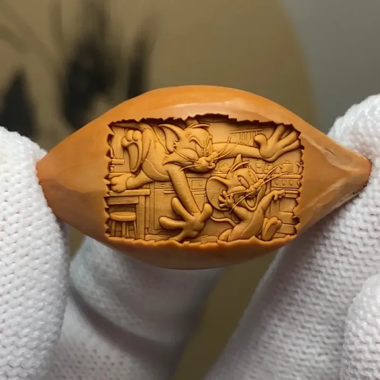 橄榄核雕刻卡通动漫单籽橄榄核雕猫和老鼠精品文玩手把件挂坠