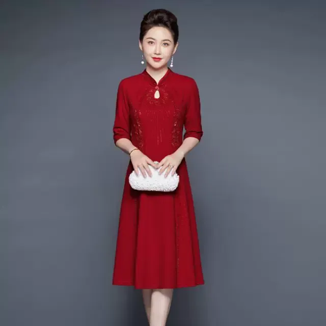 秋季女妈妈装薄款喜婆婆年轻款中袖婚宴礼服高级感婚礼结婚连衣裙