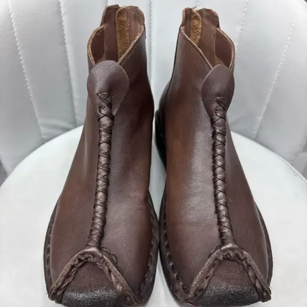 饺子款翻头靴  坡跟真皮短靴鞋