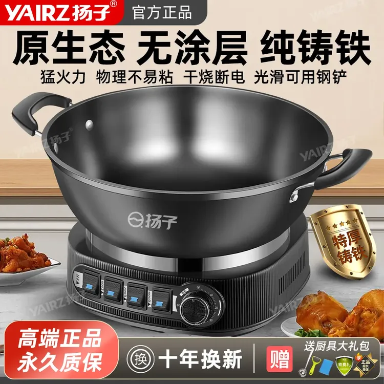 YANGZI/扬子纯铸铁无涂层电炒锅家用多功能蒸煮一体式电锅电热锅