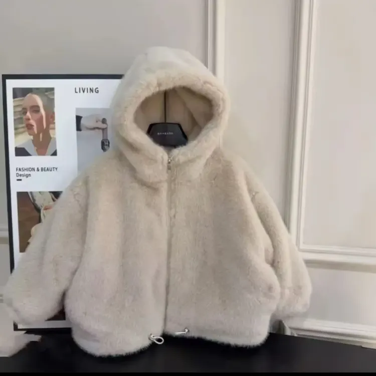 女童冬季毛毛衣宝宝新款中小童加厚保暖洋气韩版儿童毛绒连帽外套