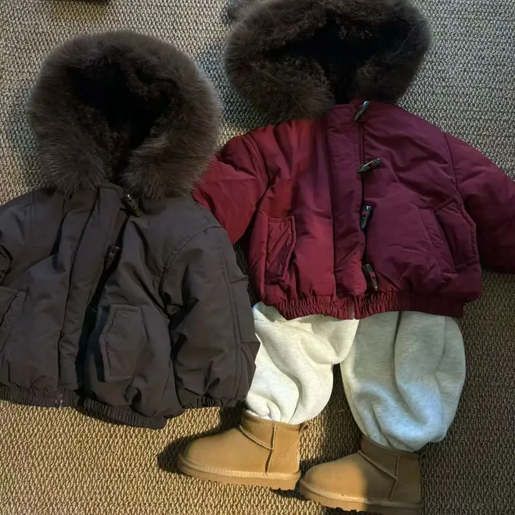 男女童冬季新款连帽加绒加厚棉服外套派克服