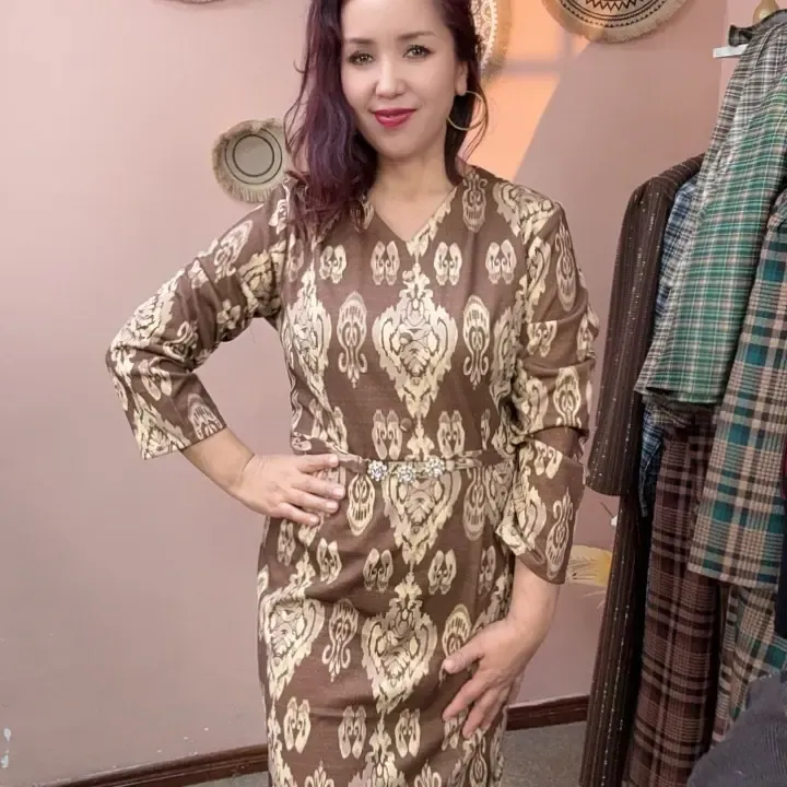 秋冬新款百搭通勤风长袖艾特莱斯花纹气质显瘦连衣裙