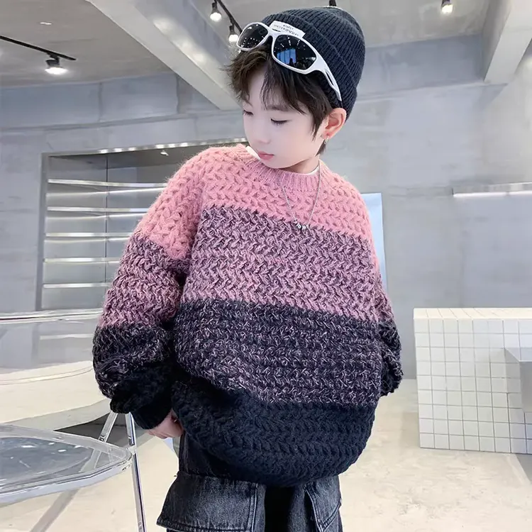 男童毛衣秋冬款加厚毛线衫2024冬装中大童保暖针织衫上衣潮牌童装