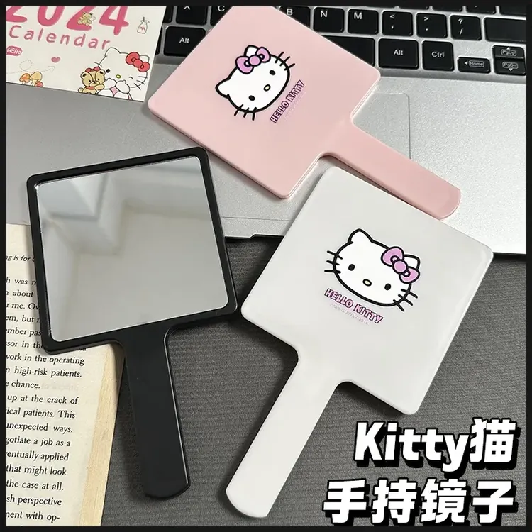 高颜值手持镜子Kitty便携随身带补妆化妆镜学生KT猫手柄镜女A546