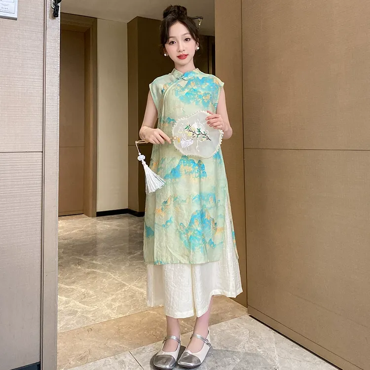 国风连衣裙女童2025新款夏装女大童古风汉服夏季薄款儿童旗袍套装