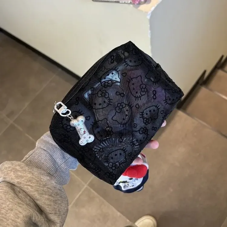 可爱kitty网纱补妆包日用便携外出数据线杂物收纳包便携小手拿包