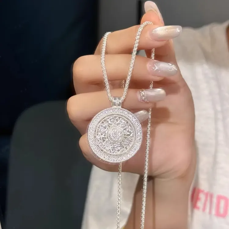 吊坠足银 纯银9999吊坠新中式银八宝罗盘项链可旋转情侣挂坠