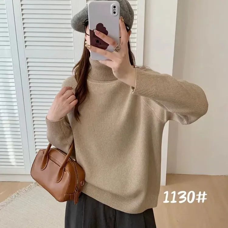 高领纯色一体绒女宽松加厚保暖百搭堆堆领打底衫慵懒风长袖