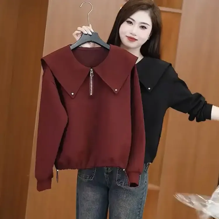 2025秋季新款洋气减龄海军领显瘦小个子休闲上衣潮时尚百搭卫衣女