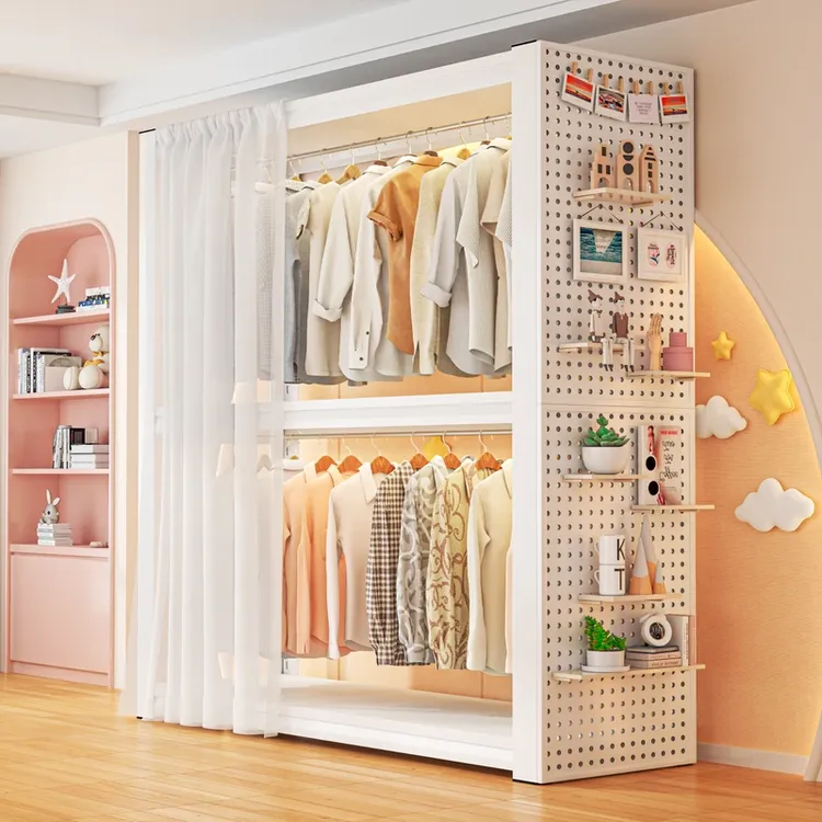 货架衣柜卧室落地衣帽架开放式简易组装挂衣架家用钢制衣服置物架