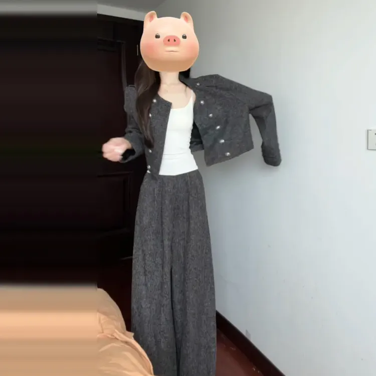 韩系慵懒松弛感早秋季穿搭一整套装裤子女2025新款初秋装灰色外套
