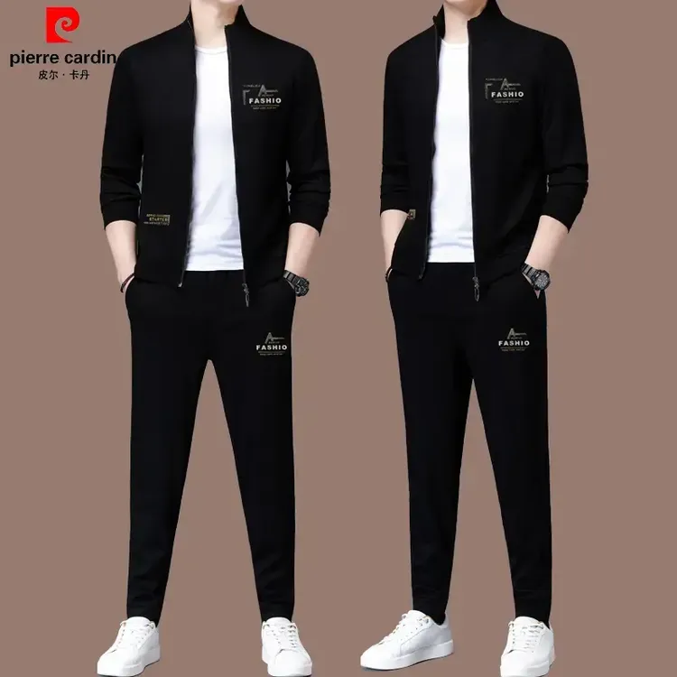 【皮尔卡丹国际大牌】春秋新款高档桑蚕丝男士休闲时尚运动舒适套装
