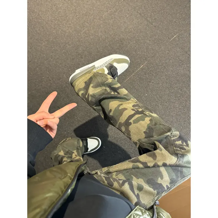vintage伐木迷彩裤男春秋款美式高街vibe裤子直筒工装微喇牛仔裤