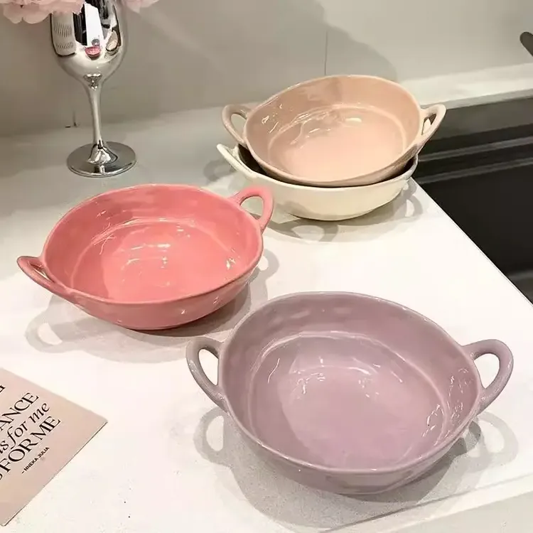 双耳烤碗陶瓷家用空气炸锅专用碗甜点烘焙碗焗饭碗面碗水果沙拉碗