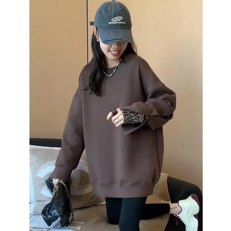 设计感小众撞色拼接圆领卫衣女秋冬高级感加厚上衣宽松慵懒风外套