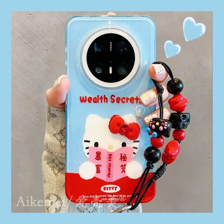适用华为mate70pro+手机壳可爱卡通Kitty猫mate60pro暴富秘笈链条