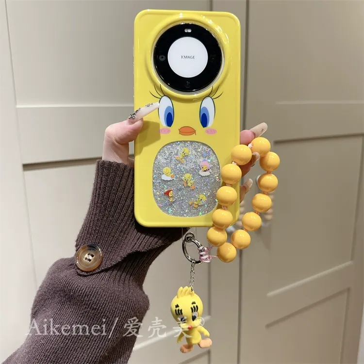 适用华为mate70pro+手机壳可爱卡通mate60pro+镂空闪粉崔迪表情女