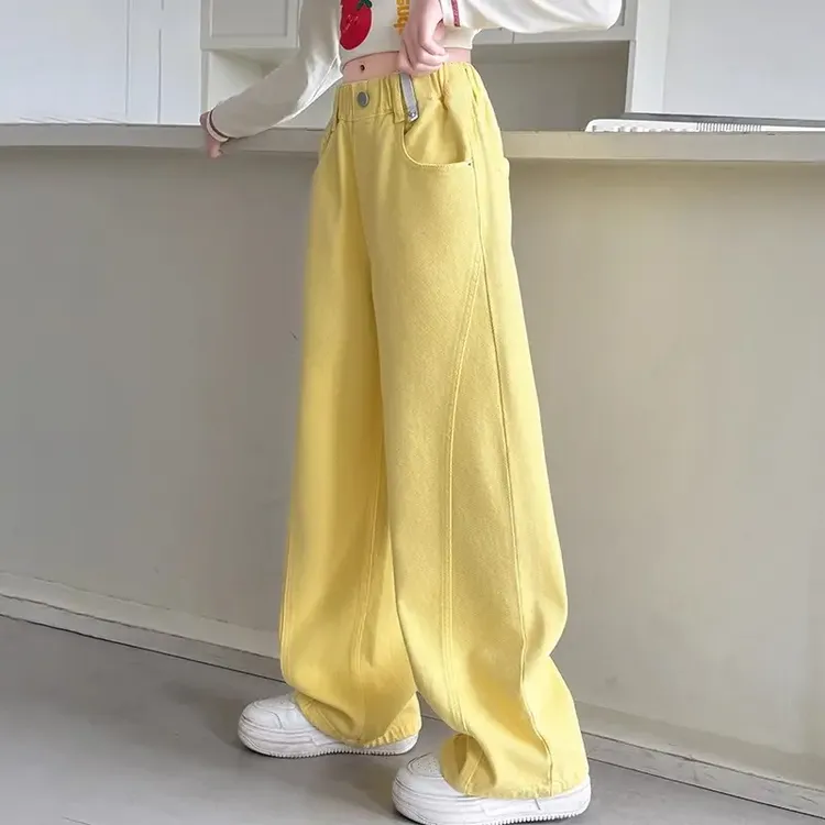 D女童直筒牛仔裤秋款2025新款儿童中大童套装薄款阔腿裤长裤秋季