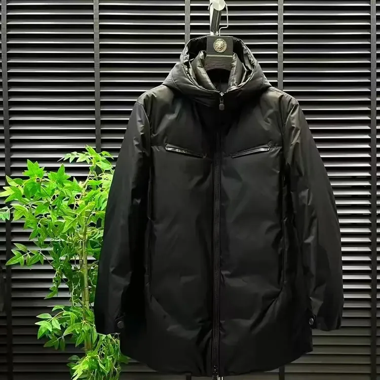 【白鹅绒】胎牛皮拼接连帽冬季高端轻奢男士保暖潮流中长款外套