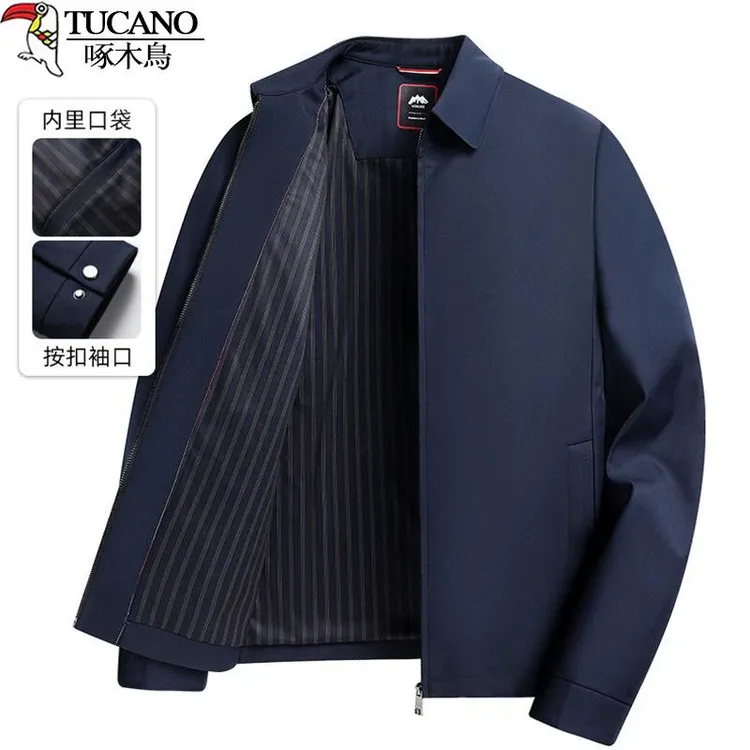 啄木鸟2025春秋季中年爸爸装男士商务夹克休闲翻领行政外套