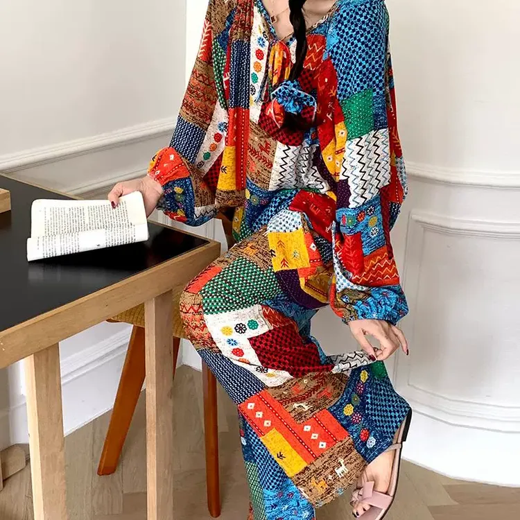 棉绸睡衣夏春秋长袖薄款绵绸家居人造棉高级棉绸睡衣女款大码套装