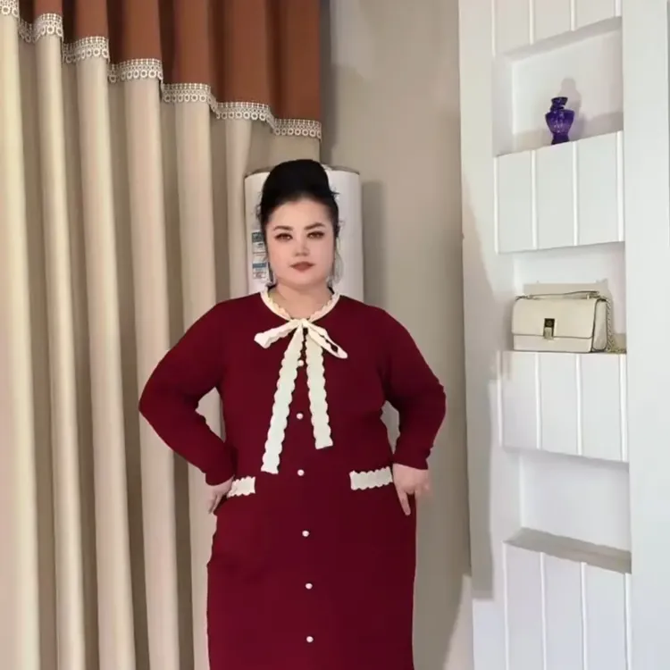 胖美女大码领结显瘦百搭洋气连衣裙
