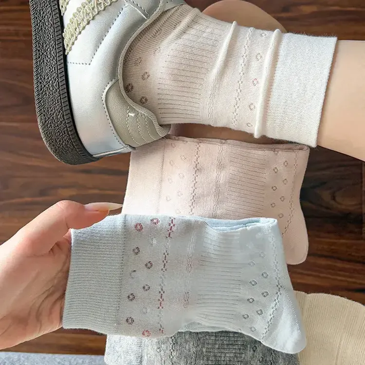 【欧若风】春夏薄款堆堆袜女2025新款网眼镂空透气中筒袜外穿百搭