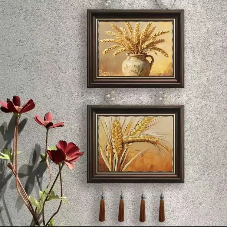 新中式法式风麦穗穗穗平安黄金树小众艺术客厅餐厅玄关装饰画油画