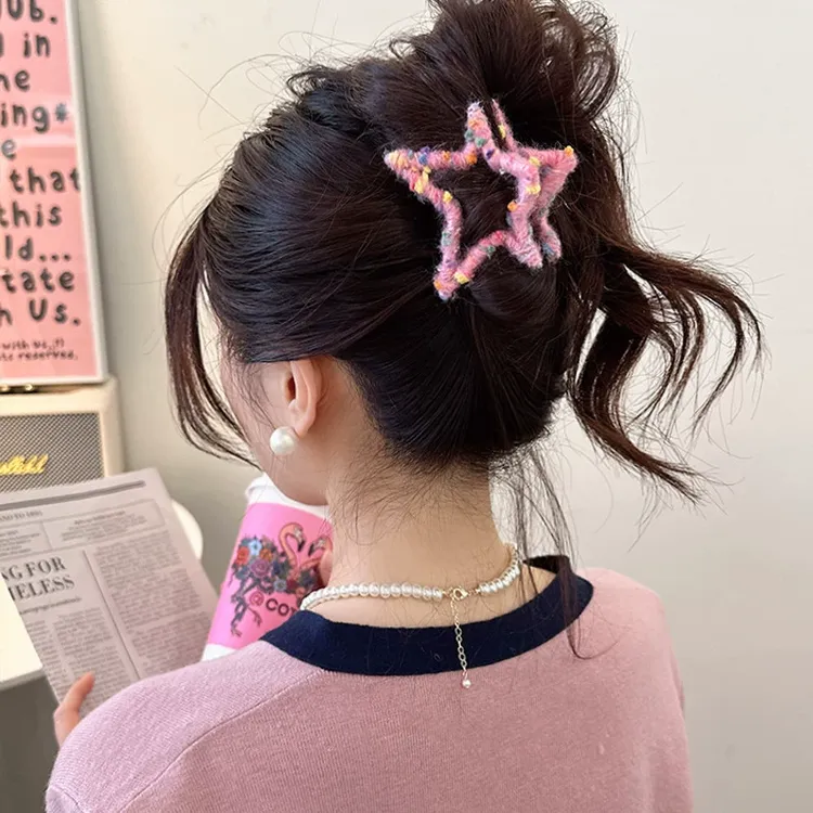 毛线发量简约甜五星时尚气质夹鲨鱼少女发饰精致后脑勺新款妹百搭
