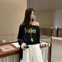 灰灰呀！66820 韩版绑带收腰字母印花斜肩长袖T恤百搭卫衣