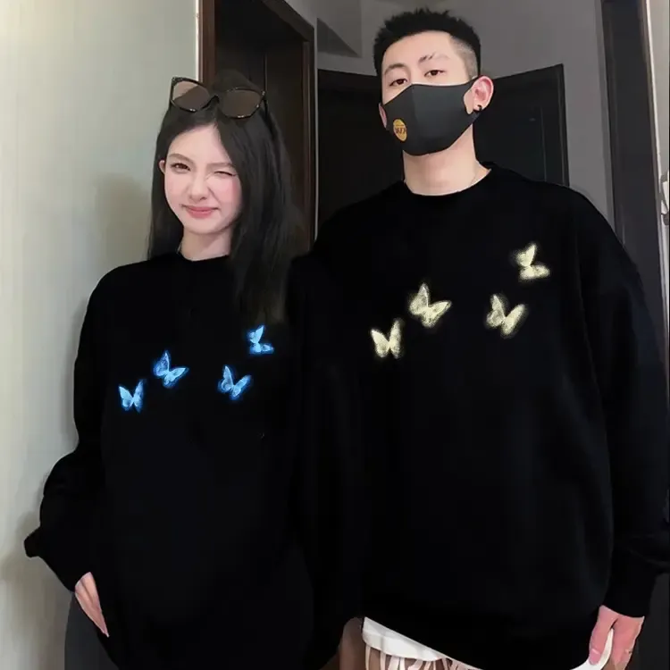 秋冬季蝴蝶印花情侣装卫衣2025新款男女款高级感圆领宽松百搭外套