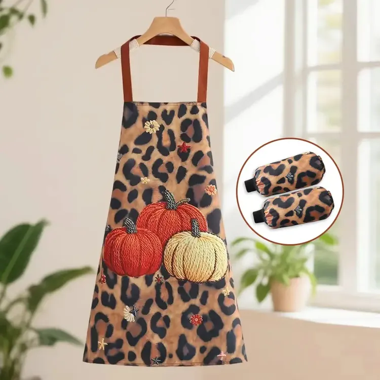 【围裙+套袖】南瓜围裙3D印花仿编织风防水防油耐脏家用厨房围裙