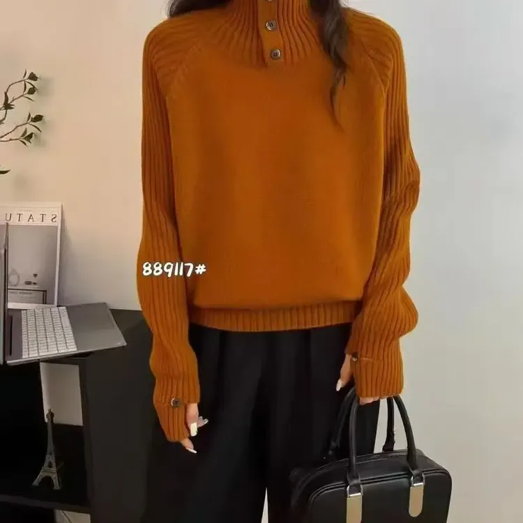 秋冬新款宽松高领长袖针织衫女加厚保暖内搭百搭显瘦毛衣洋气时髦