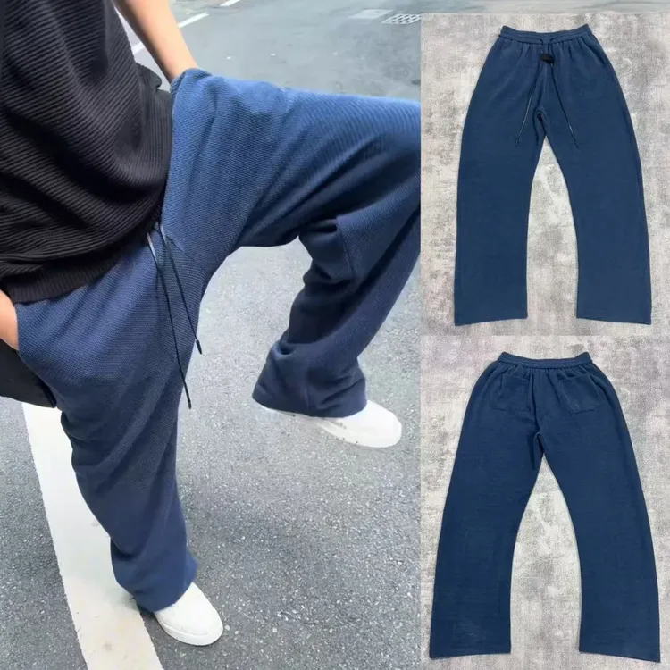 第13季《蓝调时刻》夏季新款深海蓝蛇鳞纹感透气宽松直筒阔腿休闲裤