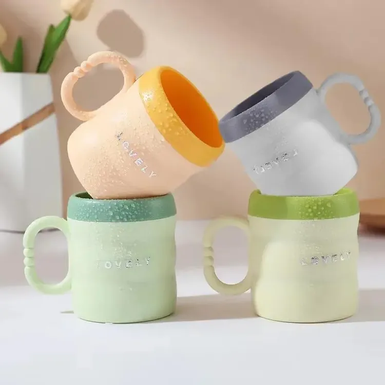 马卡龙色系家用双色加厚防摔耐用洗漱杯子情侣学生宿舍刷牙具牙缸