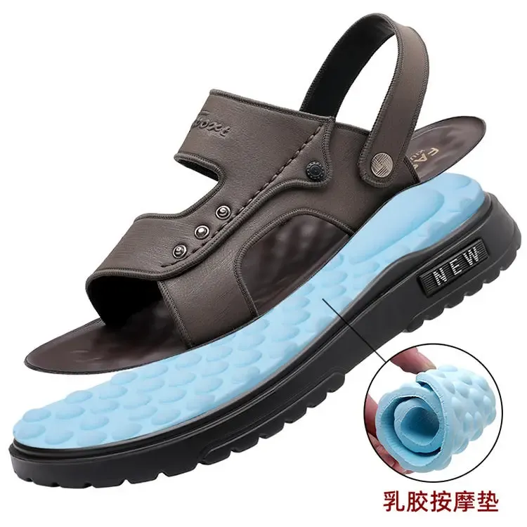 啄木鸟露趾休闲风透气注压鞋纯色沙滩鞋外穿百搭软底男款夏季