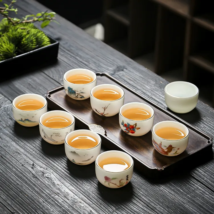 6只装喝茶杯功夫小茶杯厚胎不烫手高档办公品茗杯茶盏纯色8只个人