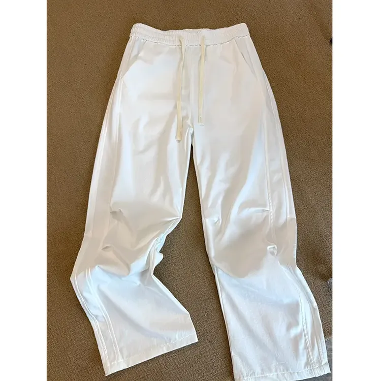 白色冰丝工装裤子男女夏季薄款美式高街直筒裤速干褶皱伞兵休闲裤
