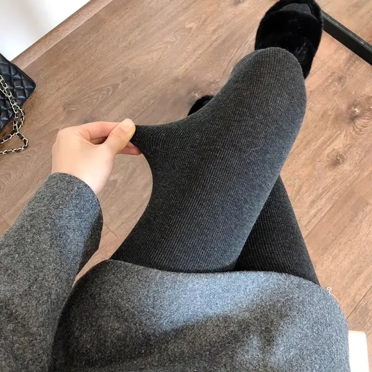 微压打底裤女外穿薄绒螺纹显瘦保暖裤袜棉秋季高腰收腹踩脚打底袜