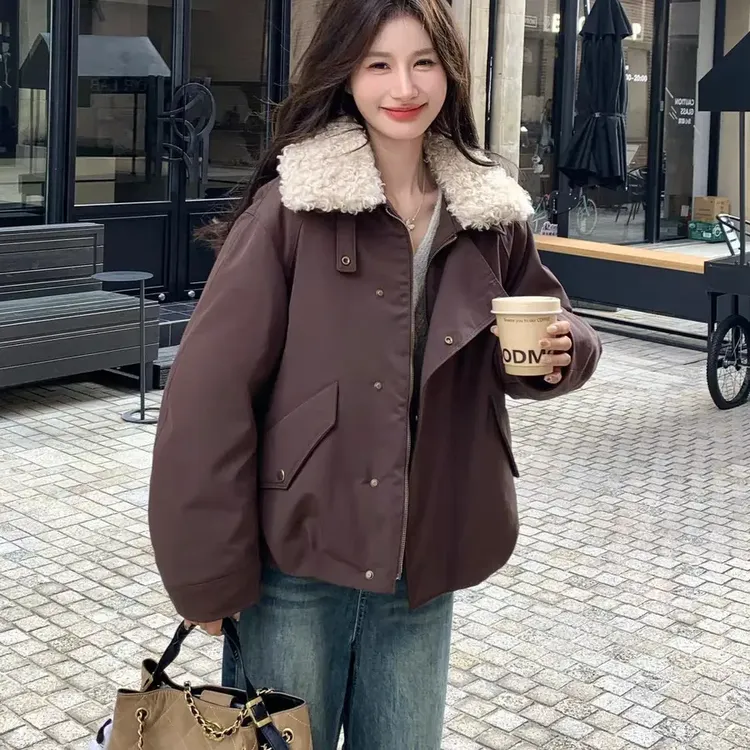 厚款百搭宽松立领冬季巴恩风派克毛毛领保暖派克外套女