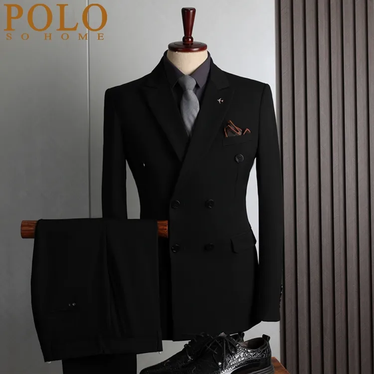 保罗高端双排扣西装男套装商务休闲正装高级新郎结婚礼服大码西服