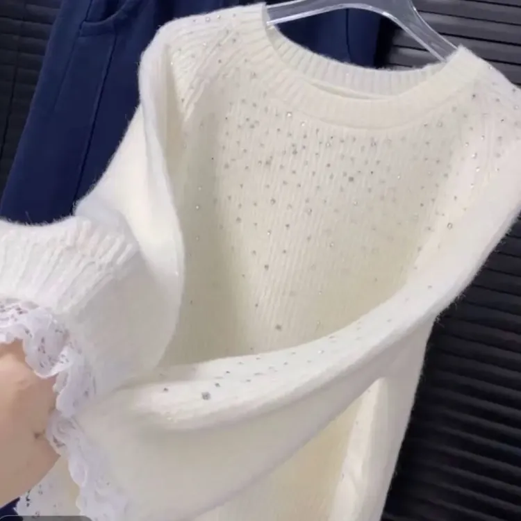 花边袖口亮线时尚针织衫