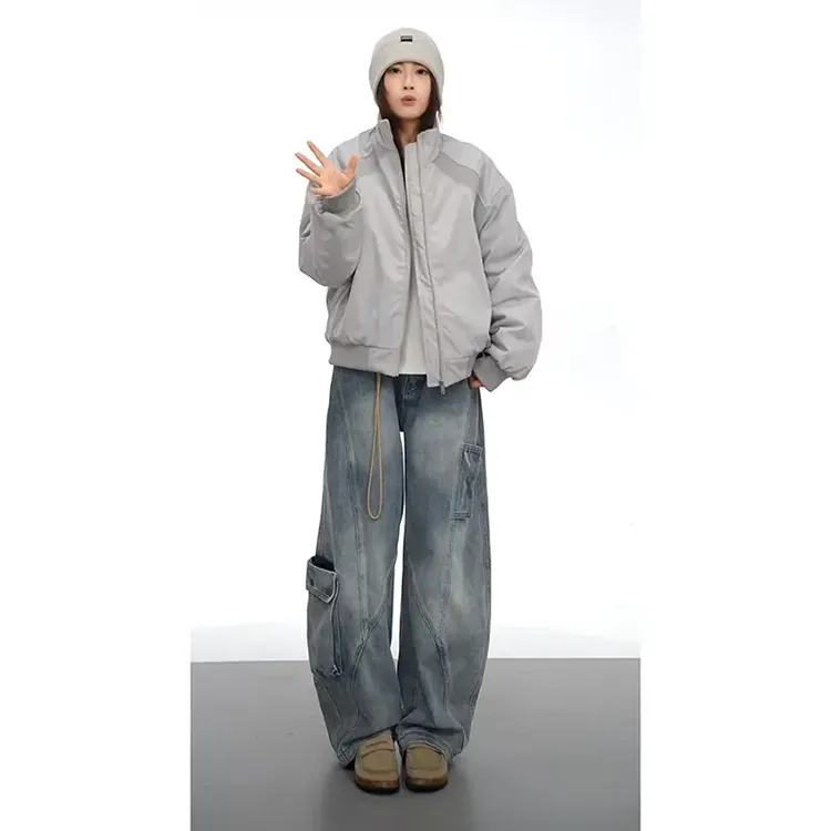 NOONOZ潮牌美式解构通勤立领棒球服棉衣男秋冬中性风保暖情侣棉服