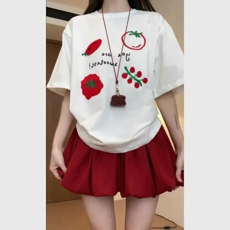 女夏季学生少女韩系甜美休闲运动套装减龄百搭短袖花苞短裙两件套