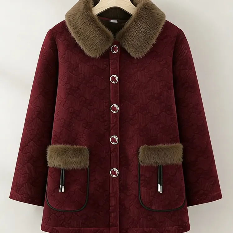 新款洋气时尚中老年妈妈装秋冬加绒加厚保暖棉袄外套宽松大码气质