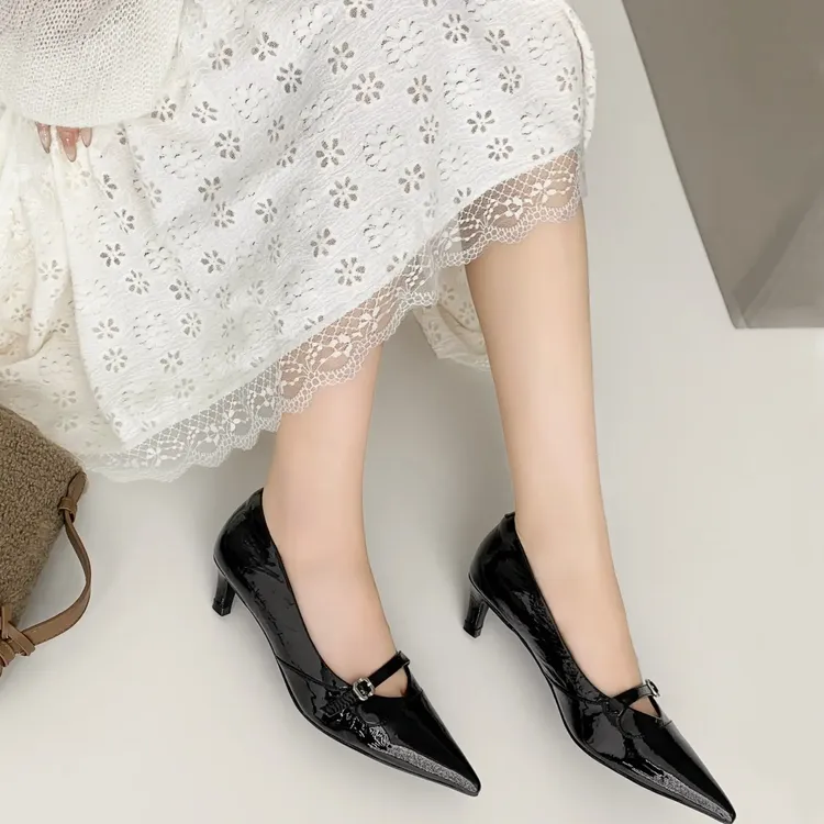 9688-888法式尖头细跟浅口高跟鞋气质百搭蝴蝶结通勤工作单鞋